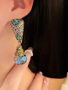 歐美復古和時髦的中世紀現代風格鍍金耳環,裝飾有彩色寶石,適合女性日常穿戴、禮物和珠寶收藏 - 彩色的 - 查看 4