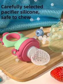 KUNT 1/3 件婴儿恐龙图案挤压牙胶，硅胶水果蔬菜旋转压力喂食器，果汁喂食器，带 S/M/L 替换网袋 - 彩色 - 查看 7