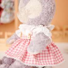 1 Set Nuevo vestido de botones de madera a cuadros/vestido de botones de madera morados/vestido a rayas de botones de madera rosa para ropa de muñeca, incluye 1 pieza de moño, 1 pieza de Top, 1 pieza de falda (muñeca no incluida), adecuado para muñecas de 20cm (7.87in) - 30cm (11.81in), oso de peluche, conejo, ropa linda