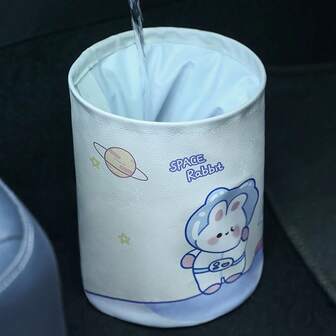 Waterproof Car Trash Can, Foldable Litter Storage Bag, Cartoon Organizer Bin, Car Interior Accessories