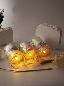 Set de 1/3 velas sin llama de cera violeta con diseño impreso, velas LED parpadeantes con temporizador y control remoto, decoración para reuniones en el hogar, bodas, Acción de Gracias, Navidad, cumpleaños, Día de la Madre, fiestas, graduación