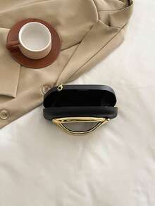 复古金属字母手拿包、时尚手提包、百搭晚装包、女士小方包 - 黑色 - 查看 7