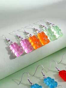 可爱透明水晶熊形耳环，年轻女孩的必备配饰，有 7 种颜色可选，可搭配不同服装 - 亞克力小熊耳環 - 查看 2