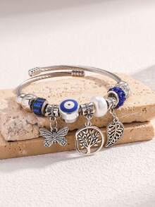 Popular Classic Silver Stainless Steel Bracelet Exquisite Pendant Alloy Adjustable Couple Bracelet - Xanh lam - 3 - Xem 5