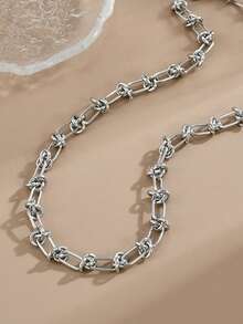 2pcs/Set Fashionable Gold Plated Stainless Steel Knotted Bracelet And Necklace, Heavy Metal Hip-Hop Punk Bar Chain Jewelry Set, Unisex, Suitable For Daily Wear - Bracelet + Necklace 2 Piece Set - View 7