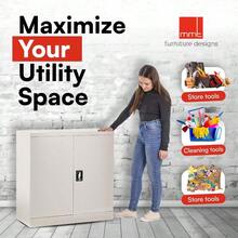 MMT Furniture Steel Storage Cabinet - 2 Door Lockable Filing Cabinet - Metal Storage Cupboard For Home Office Documents Files Kitchen Pantry Utility And Garage - Grey Small - Grey - View 5