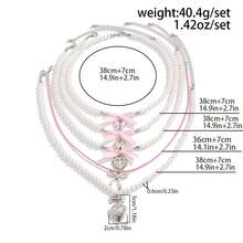 5件套几何时尚粉色蝴蝶结和白色串珠项链套装 - 黑色 - 查看 2