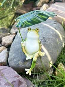 1pc Cute Resin Leaf-Holding Frog Decor, Suitable For Garden, Patio, Home Decoration