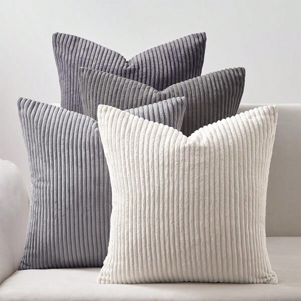 4pcs/Set Ombre Gray Decorative Throw Pillow Covers, Soft Velvet, Modern Double-Sided Bohemian Farmhouse Style Cushion Covers, Home Decor Pillowcases