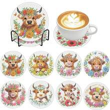 8pcs/Set DIY Diamond Painting Coasters, Animal Calf Pattern Coasters, Heat Insulation Non-Slip Coasters With Holders, Handmade Gifts, Mosaic Craft - Multicolor - View 9