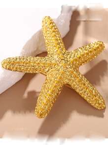1pc Minimalist Golden Metal Starfish Brooch, Fashion Clothing Accessory