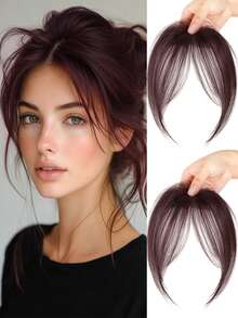 Synthesis Bangs Middle-Part Bangs Hair Extensions Clip In Forehead Natural Seamless French Oblique Bangs Eight-Character Bangs Perfect For Everyday Wear, Halloween - Multicolor - View 12