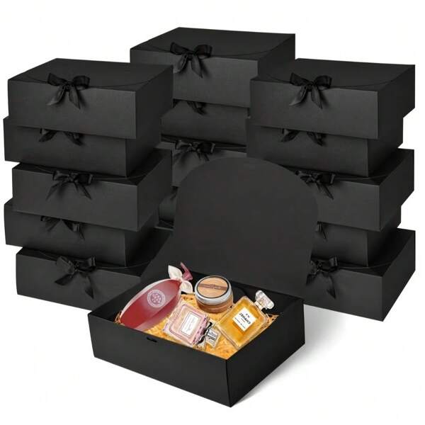 5pcs Black Gift Boxes With Lids, Elegant Bridesmaid Proposal Boxes, White Boxes With Gold Bow Ribbons, Gift Boxes For Birthday, Party, Christmas, Suitable For Weddings, Christmas, Halloween