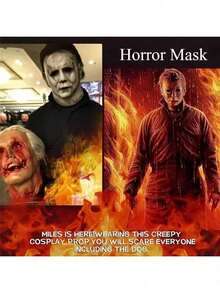 角色扮演面具男式乳胶头盔血腥杀手恶魔恐怖头盔狂欢节服装派对道具成人 - 灰色 - 查看 7