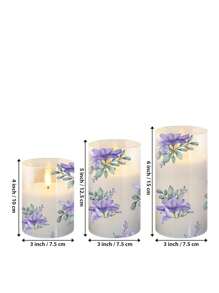 Set de 1/3 velas sin llama de cera violeta con diseño impreso, velas LED parpadeantes con temporizador y control remoto, decoración para reuniones en el hogar, bodas, Acción de Gracias, Navidad, cumpleaños, Día de la Madre, fiestas, graduación