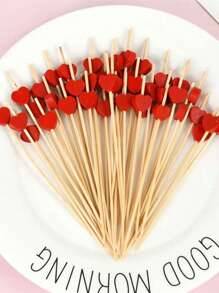 100 pezzi Stecchi per frutta a forma di cuore, Stuzzicadenti a forma di cuore, Spiedini per cocktail in bambù lunghi per decorazioni di festa di nascità, feste di compleanno, gender reveal, decorazioni per la casa, matrimoni, San Valentino, Festa della Mamma, laurea