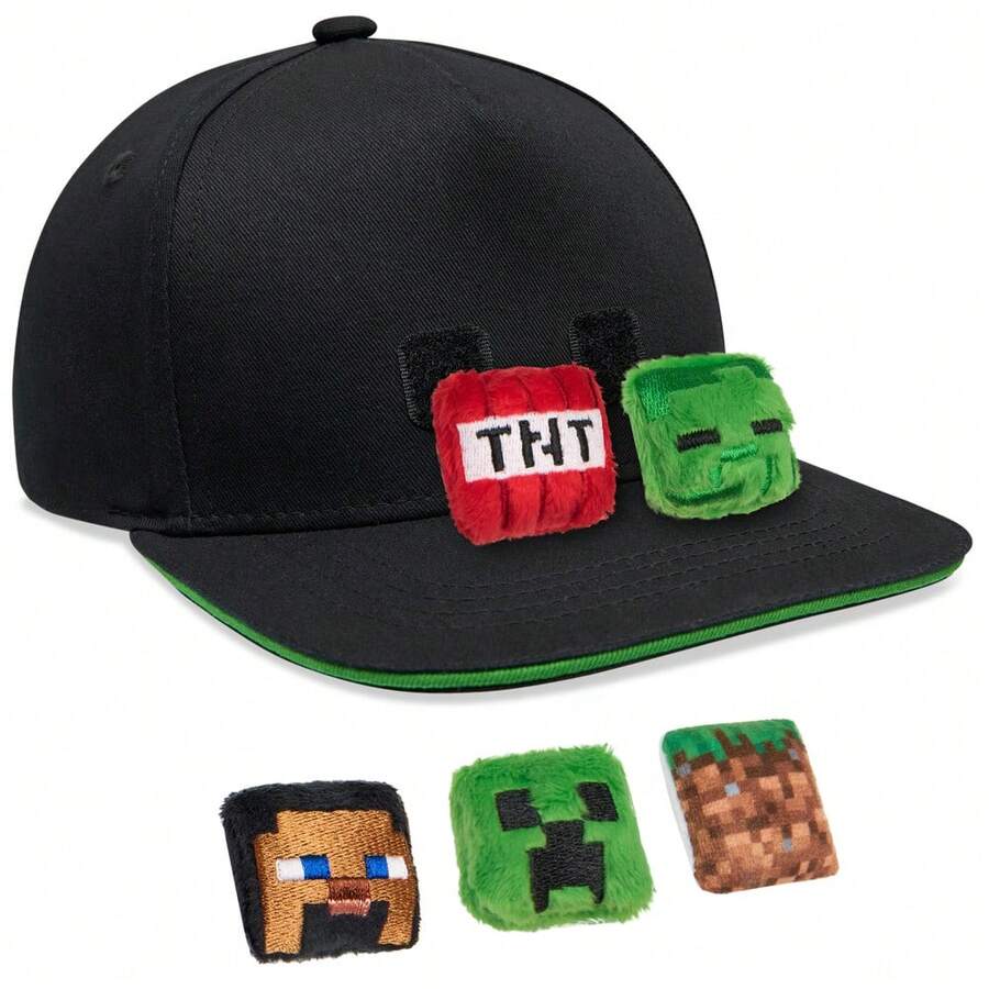 Minecraft Baseball Cap Peaked Sun Hat With Removable Plush Accessory Sports Holiday Essentials Gamer Gift - Black - View 1