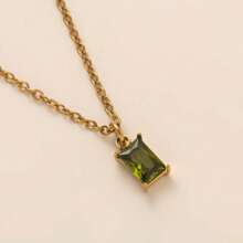 CIREY 18K Gold Plated Rectangle Birthstone Pendant Necklace With Colorful Cubic Zirconia For Women, Titanium Steel