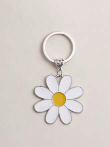 1pc Cute Zinc Alloy Glazed Daisy Flower Keychain, Charm Accessory, Suitable For Daily Use - Multicolor - View 2