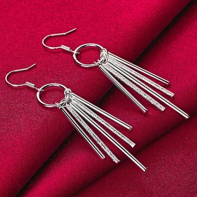 925纯银镀层圆形五柱哑光光滑水滴耳环，时尚女士魅力婚礼首饰