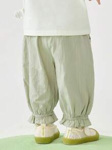 mini bala Girls' Long Pants Baby Girl Soft Breathable Sweet Ruffled Flower Pants - Bean Paste Green - View 3