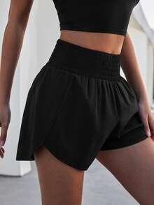 Women's Sports Shorts, High Waisted Running Shorts, Pocket Sports Shorts, Gym Elastic Exercise Shorts - 黑色 - 查看 1