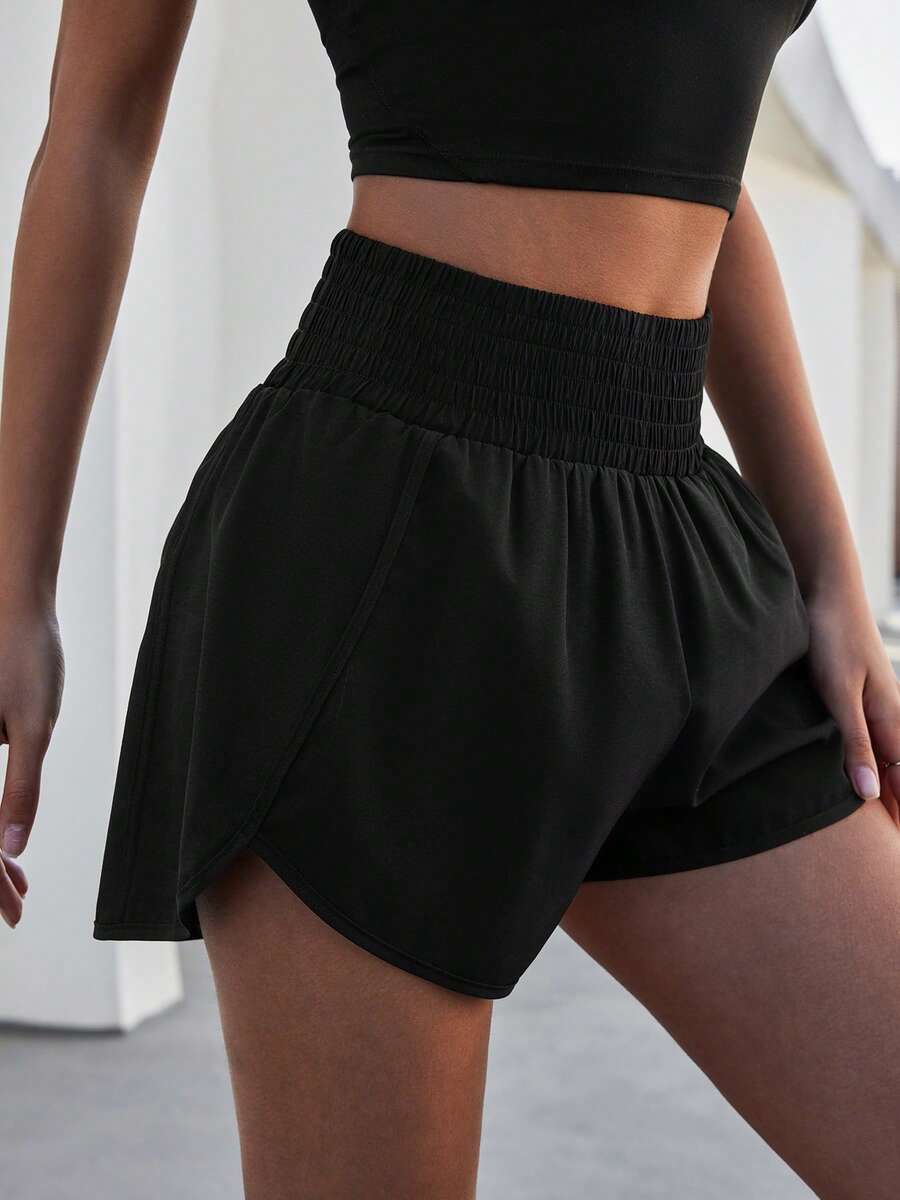 Women's Sports Shorts, High Waisted Running Shorts, Pocket Sports Shorts, Gym Elastic Exercise Shorts - 黑色 - 查看 1