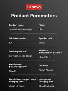Lenovo 联想 LP79 蓝牙耳机，入耳式挂耳式耳机，具有 5.4 立体声、重低音、长电池寿命、降噪、附带绑带、硅胶耳塞、防水、骨传导设计、无线耳塞 - 彩色 - 查看 6