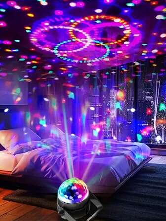 1 stuk muziekgeactiveerde RGB-projectorlamp, USB-muzieknachtlampje, projectielamp met ritme-effect voor binnen, LED-sfeerverlichting voor binnendiscofeesten, kamerdecoratie, voor huisfeesten, muziekfeesten, verjaardagsfeestjes, meerkleurig, afstandsbediening