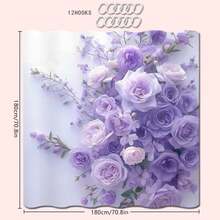 1/4pcs Blue And Purple Rose Themed Bathroom Set, Including Shower Curtain, Bathroom Mat, U-Shaped Toilet Seat Cover, And Toilet Lid Cover, Waterproof Shower Curtain, Fashionable Curtain For Bathroom Decor, Modern Style, No Need To Drill Holes, Made Of Polyester, Machine Washable Fall Decor Bathroom Accessories Back To School - Multicolor - View 13