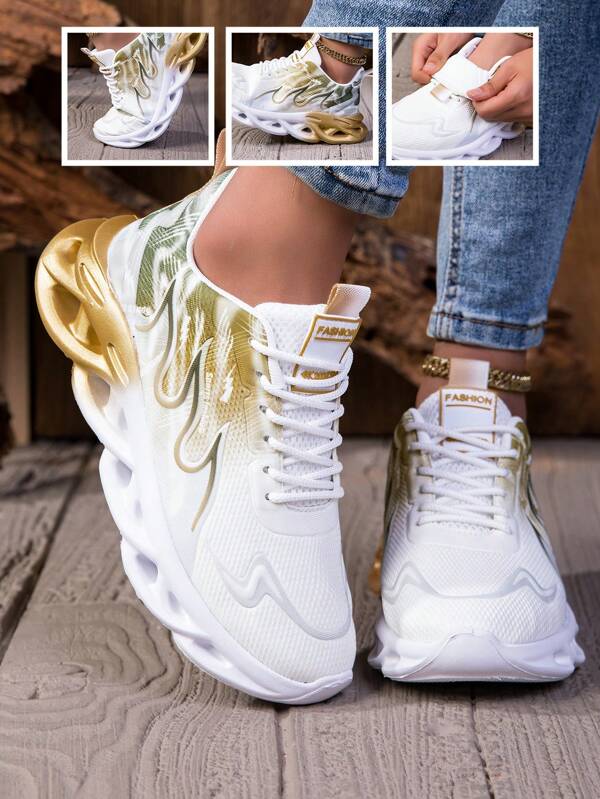 Tênis casuais leves, respiráveis e antiderrapantes femininos, estilo rockstar, calçados esportivos da moda, estilo gradiente marl