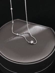 1pc Minimalist Beaded Choker Necklace, Simple Clavicle Chain (Bead Quantity Random) - Silver - View 2