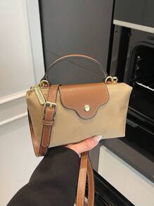 1 pieza Bolso de tote casual de mujer, bolso de hombro de nailon de unicolor versátil, estilo Boston, bolso de mano de moda cruzado
