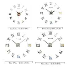 Reloj de pared digital 3D de acrílico con diseño de números romanos, reloj de pared redondo grande de moda con espejo, relojes autoadhesivos DIY