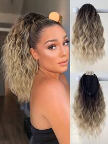 14-Inch Short Natural Wave Ombre Color Ponytail Hair Extensions, Heat-Resistant Synthetic Fiber, Suitable For Women To Wear For Parties And Daily Use - Brown Ombre - View 11