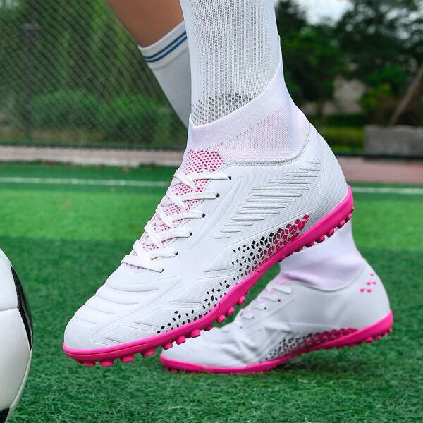 1 Pair Unisex Firm Ground Soccer Cleats, Suitable For Outdoor Artificial Grass Training, Indoor Field, Professional Team Sports, Football/Rugby Shoes With Lace-Up, Anti-Slip Rubber Sole, Lightweight High-Performance Design