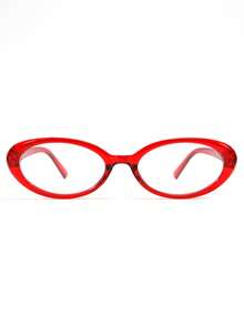1pc Women's Full Frame Oval Vintage Style Eyeglasses, Transparent Lenses, Suitable For Daily Wear, Commute,Study - Red - View 5