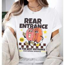 Funny Shirts Rear Entrance Naughty Meme Shirt Exchange Gift Offensive Joke Shirt Inappropriate Tee Unhinged Raunchy Shirt White Elephant Shirt Swap Cute Summer Tops For Women,Seasonal Casual Short Sleeved Graphic T-Shirt - 白色 - 查看 1