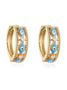 2Pcs 18K Gold Plated Crystal Demon Eye Vintage Style Earrings, Perfect Gift For Women
