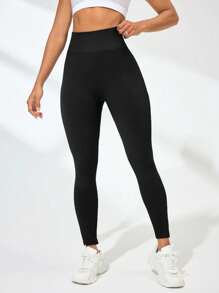 3 piezas Leggings de color negro sólido con cintura alta, levantamiento de glúteos y control de abdomen para mujeres. Tela cálida, transpirable y elástica ideal para gimnasio, actividades al aire libre, entrenamiento y correr. Atuendo esencial para Navidad.