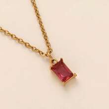 CIREY 18K Gold Plated Rectangle Birthstone Pendant Necklace With Colorful Cubic Zirconia For Women, Titanium Steel