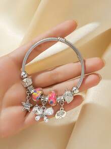 Popular Classic Silver Stainless Steel Bracelet Exquisite Pendant Alloy Adjustable Couple Bracelet - Hồng -2 - Xem 6