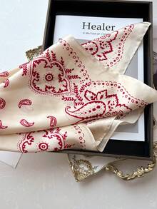 Square Scarf For Women Paisley Soft Stain Neckerchief Fashion Cashew Print Shawl Luxury Hair Scarf Spring/Summer Breathable Bandanna Hijab - Red and White - View 3