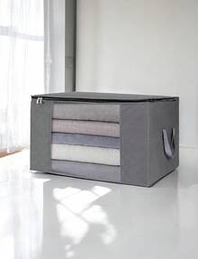 1 pz Organizador de tela para ropa, Contenedores de ropa de almacenamiento Bolsas de armario: Contenedores grandes Organizador, caja de almacenamiento plegable grande para ropa con tapa grande para ropa - Gris - Ver 3