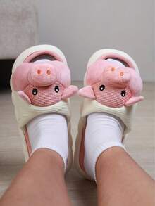 Pantufla cochi lino, resistentes al desgaste, antideslizantes, con suela gruesa para uso al interior y exterior. - Blanco - Ver 3