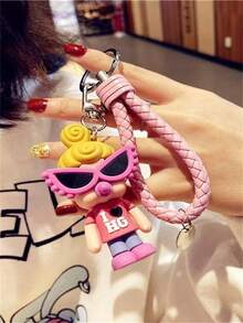 1pc Women Cartoon Doll Keychain, PVC Keychain Bracelet, Creative Personalized Keychain Theme Party Gift - Pink - View 2