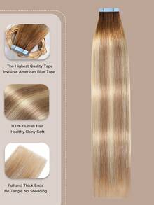Yilite 50g/20pcs Natural Highlight Skin Tone Hair Extensions, Remy Human Hair, Ombre Blonde, Double-Sided Tape-In Extensions - S18A/613A - View 4