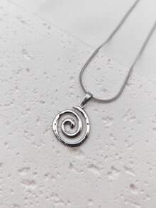 1pc European & American New Fashion Niche Elegant Stainless Steel Asymmetrical Spiral Pendant Necklace, High-End Sweater Chain - Vortex - View 3