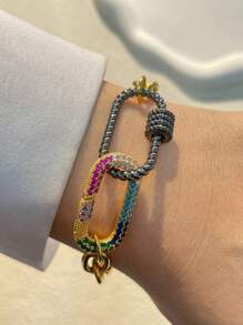 STYLEVER 1pc Gold Carabiner Bracelet, Stainless Steel Chain, Multicolour Bracelet, Screw Clasp Bracelet, Double Buckle Colored Chain