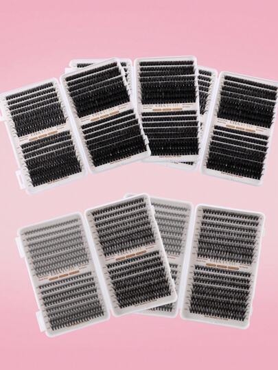 [640 piezas de pestañas en grupo esponjosas] Set de 640 piezas de pestañas postizas agrupadas y esponjosas en estilos de cosplay y anime, mezcla de rizo D y C extra grueso, longitud de 8 mm a 16 mm, extensiones de pestañas individuales de volumen 4D-10D, kit de extensión de pestañas DIY para hacer en casa - sin olor